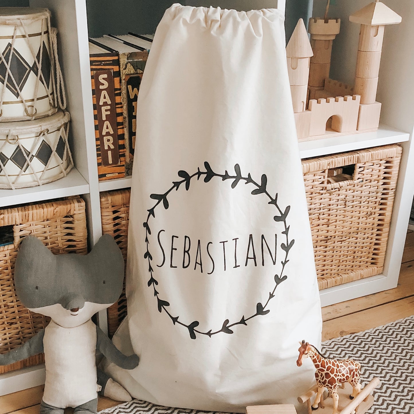 Personalised Christmas storage sack - wreath design