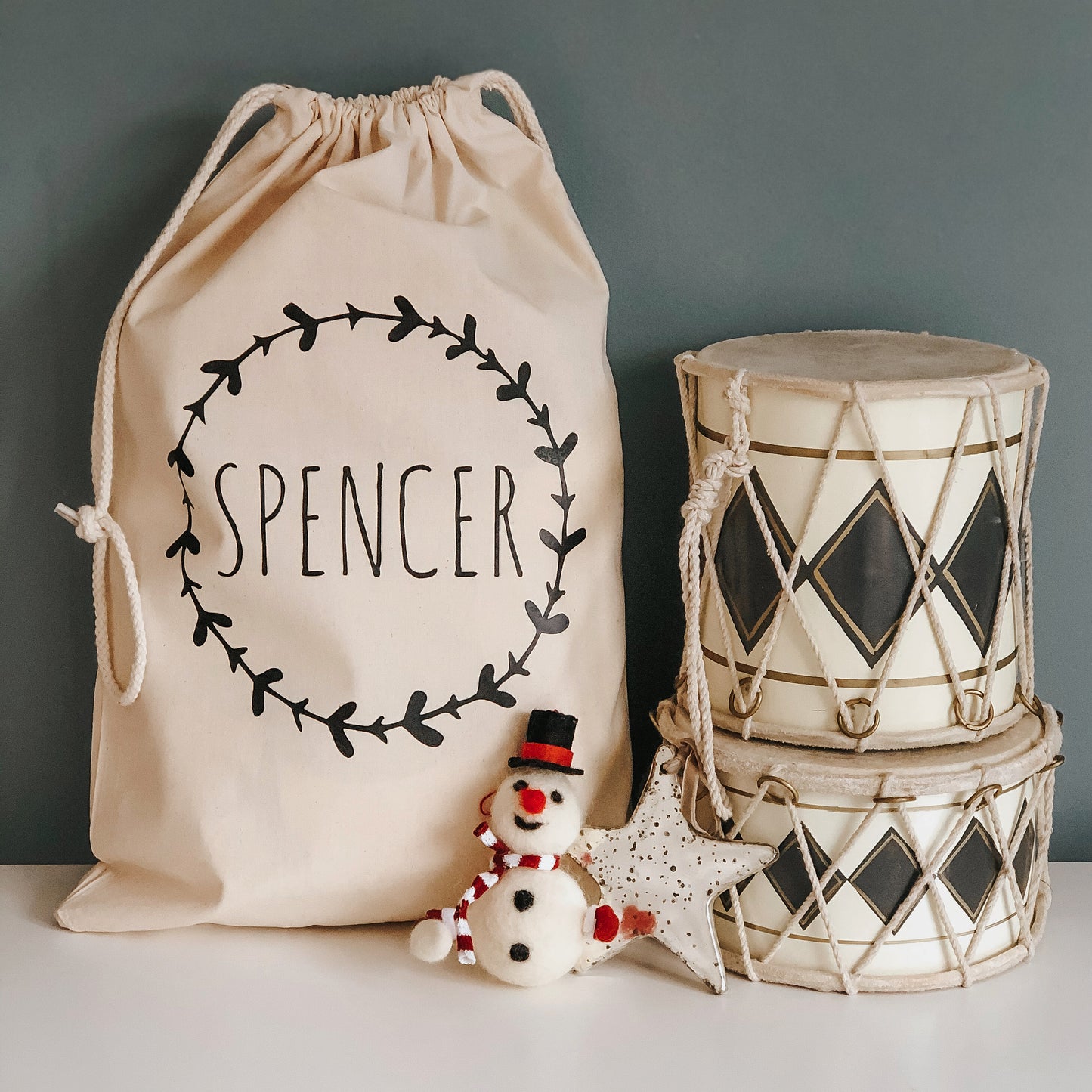 Personalised Christmas storage sack - wreath design