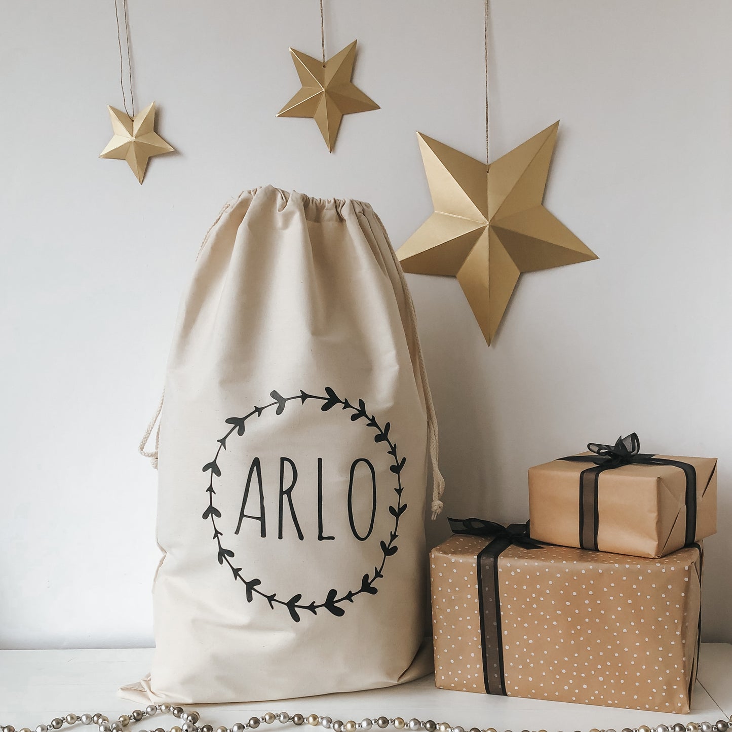 Personalised Christmas storage sack - wreath design